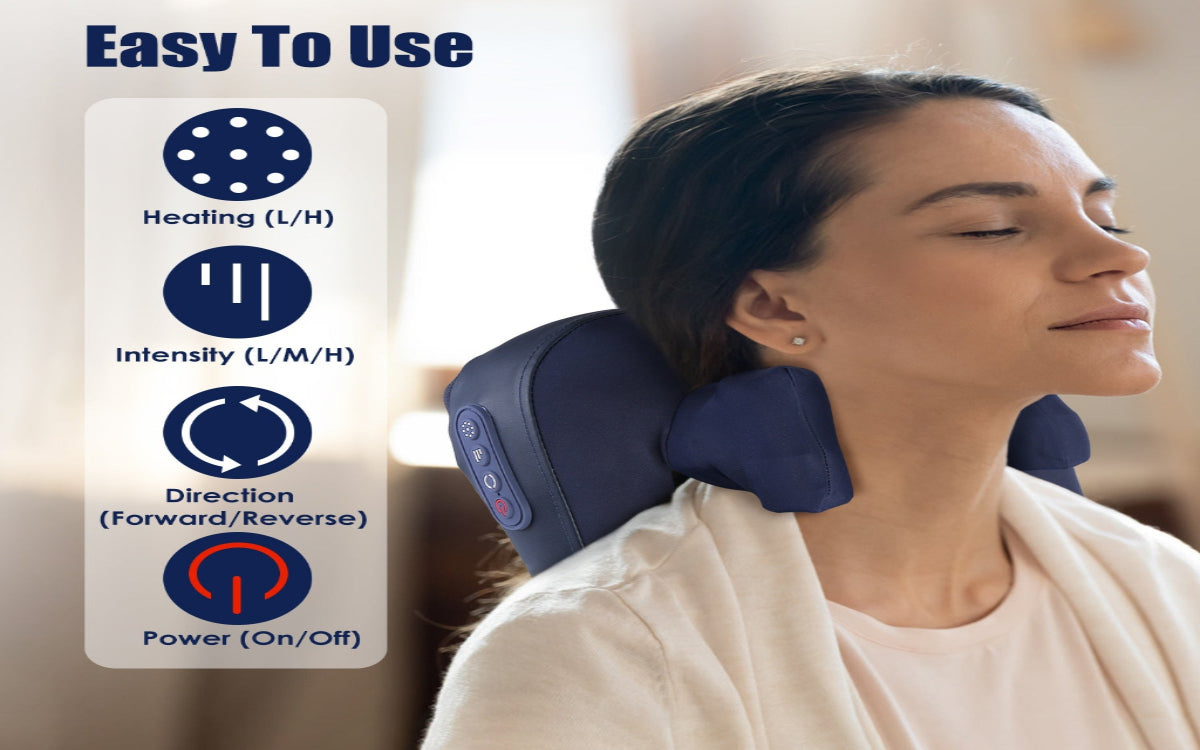 4D Deep Shiatsu Kneading Massager - 6 Nodes, 2 Heating Levels, 3 Intensities - Cordless With Auto Off Timer, Ideal For Neck & Back